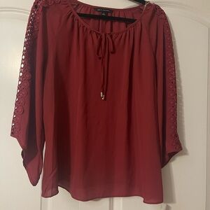 Zac & Rachel Burgundy Blouse with Lace Sleeves
